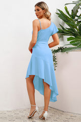 Asymmetrical Neck Flutter Sleeve Dress