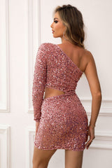 One Shoulder Cut Out Sequins Bodycon Dress