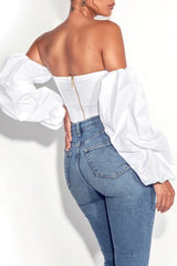 Kalani White Puff Sleeve Corset Top