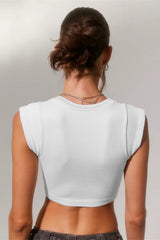 Notched Neck Cap Sleeve Cropped Tee