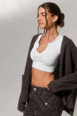 Notched Neck Cap Sleeve Cropped Tee