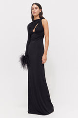One Sleeve Feather Trim Maxi Dress | Dress In Beauty