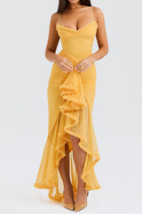 Apricot Ruffled Front Gown