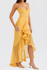 Apricot Ruffled Front Gown