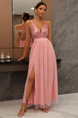 Sequined Backless Tulle Evening Prom