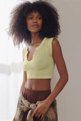 Notched Neck Cap Sleeve Cropped Tee