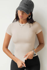 Solid Color Threaded Short Sleeve T-Shirt