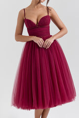 Countess Cabernet Tulle Midi Dress