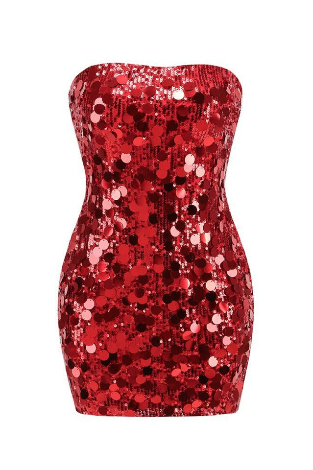 Stergiani Sequin Strapless Mini Red Dress | Dress In Beauty