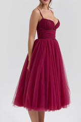 Countess Cabernet Tulle Midi Dress