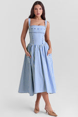 Vivien Regatta Blue Gingham Midi Sundress | Dress In Beauty