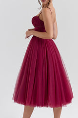 Countess Cabernet Tulle Midi Dress