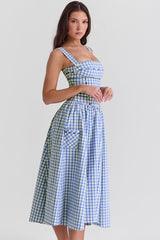 Vivien Regatta Blue Gingham Midi Sundress | Dress In Beauty