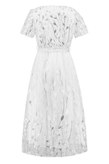 Sequin Leaf Embroidery Tie Front Dress