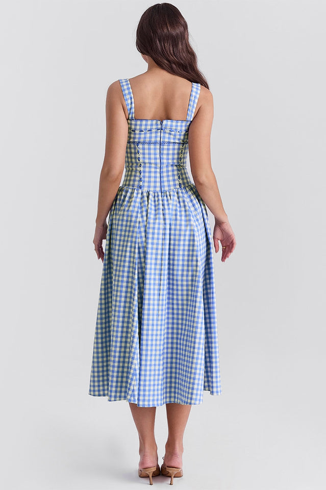 Vivien Regatta Blue Gingham Midi Sundress | Dress In Beauty