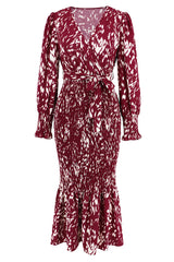 Printed V Neck Smocked Midi Dress