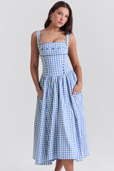 Vivien Regatta Blue Gingham Midi Sundress | Dress In Beauty