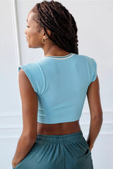 Notched Neck Cap Sleeve Cropped Tee