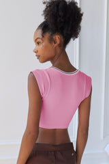 Notched Neck Cap Sleeve Cropped Tee