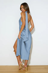 Slinky Open Back Halter Satin Dress | Dress In Beauty