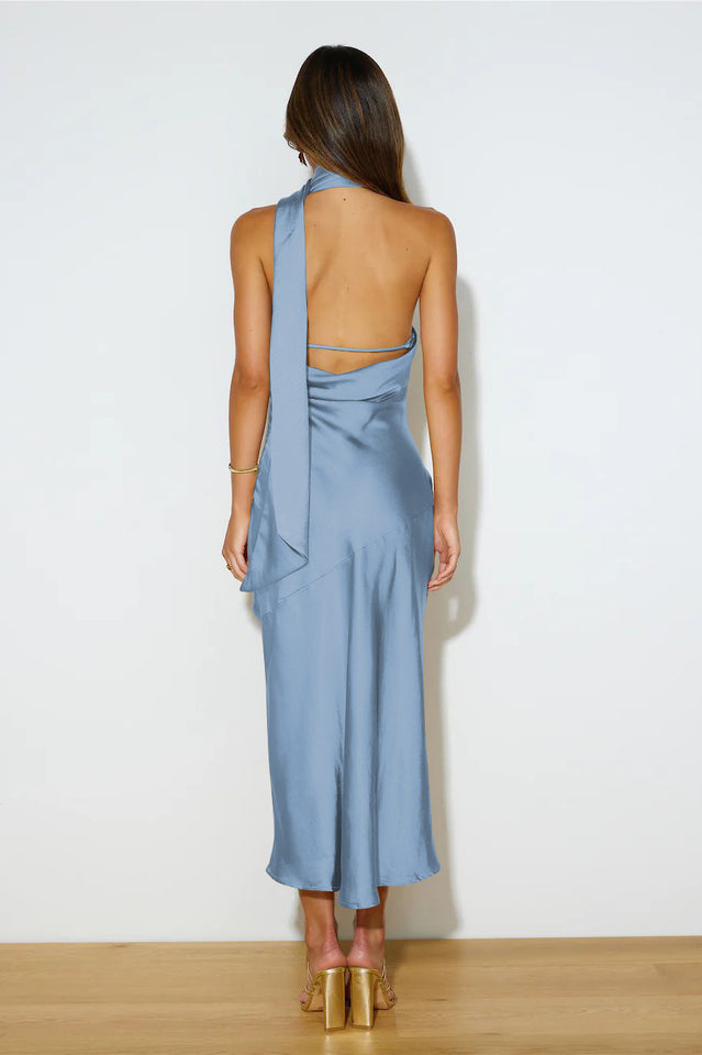 Slinky Open Back Halter Satin Dress | Dress In Beauty