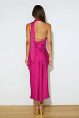 Slinky Open Back Halter Satin Dress | Dress In Beauty