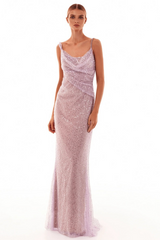 Ariarl Ruched Purple Sequins Maxi Dress