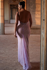 Ariarl Ruched Purple Sequins Maxi Dress