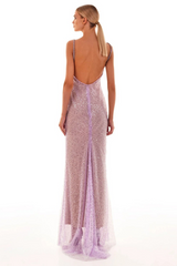 Ariarl Ruched Purple Sequins Maxi Dress