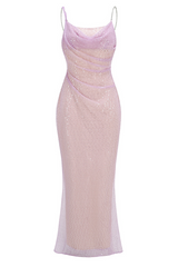 Ariarl Ruched Purple Sequins Maxi Dress