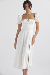 Tallulah White Puff Sleeve Midi Dress | Dress In Beauty