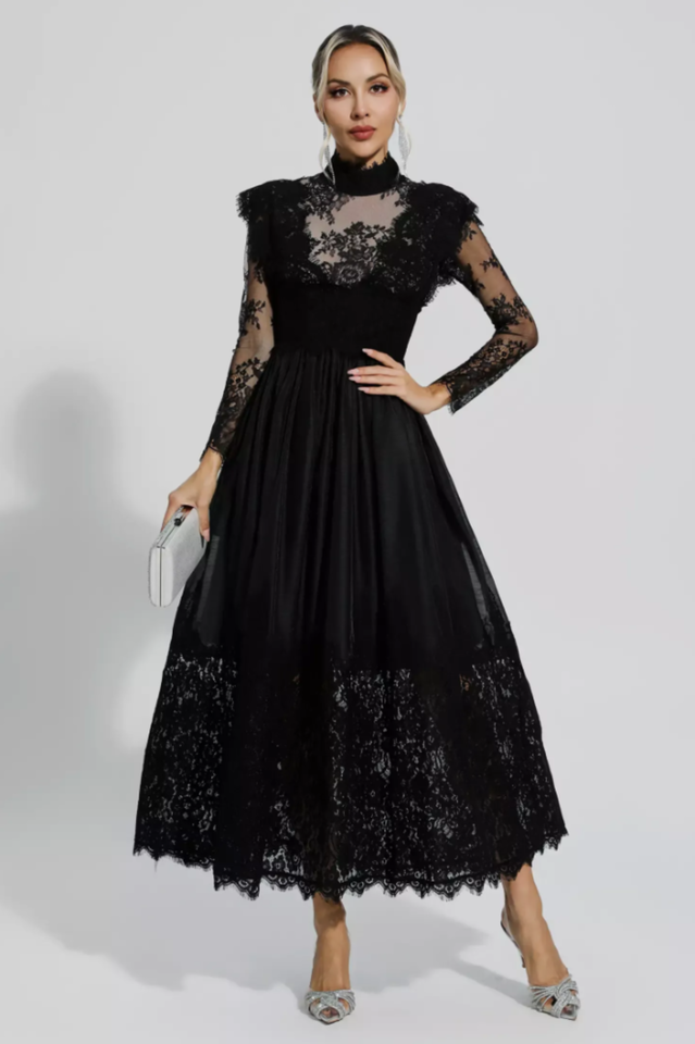 Jamie Black Floral Lace Stitching Dress | Dress In Beauty