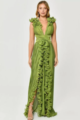 V-Neck Cut-Out Pleated Split Maxi Dress | Dress In Beauty