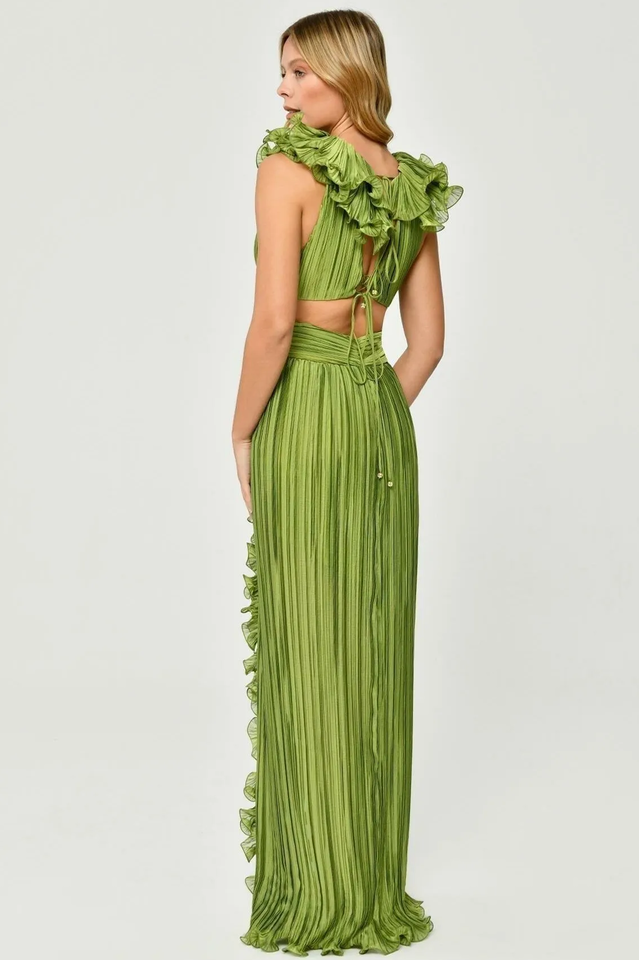 V-Neck Cut-Out Pleated Split Maxi Dress | Dress In Beauty