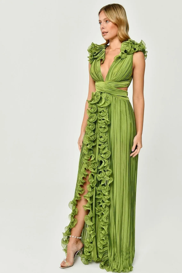 V-Neck Cut-Out Pleated Split Maxi Dress | Dress In Beauty