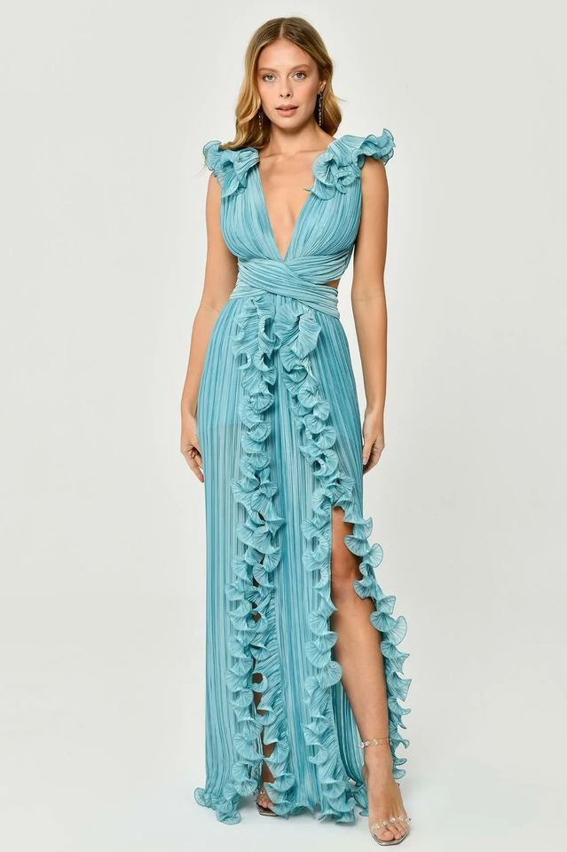 V-Neck Cut-Out Pleated Split Maxi Dress | Dress In Beauty