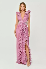 V-Neck Cut-Out Pleated Split Maxi Dress | Dress In Beauty