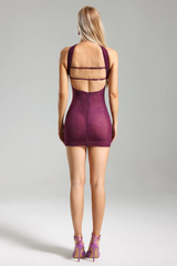 Sarada Diamante Mesh Halter Dress | Dress In Beauty