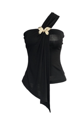 Black Draped Top With An Asymmetrical Cut | Dress In Beauty