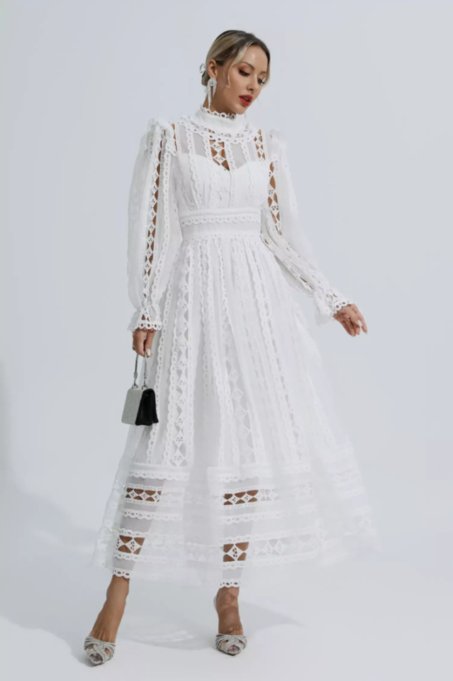 Mariam Hollow Lace Long Sleeve Dress | Dress In Beauty