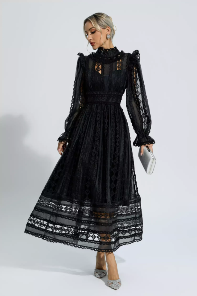 Mariam Hollow Lace Long Sleeve Dress | Dress In Beauty