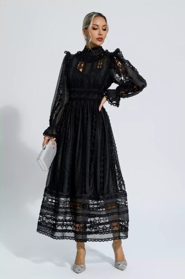 Mariam Hollow Lace Long Sleeve Dress | Dress In Beauty