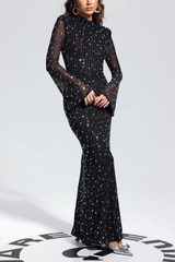 Crystal-Embellished Mesh Maxi Dress