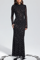 Crystal-Embellished Mesh Maxi Dress