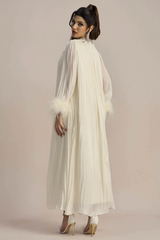 Yvonne Diamante Feathered Pleated Dress