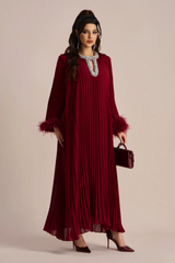 Yvonne Diamante Feathered Pleated Dress