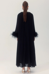 Yvonne Diamante Feathered Pleated Dress