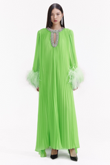 Yvonne Diamante Feathered Pleated Dress