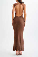 Rhinestone Bodycon Backless Maxi Dress