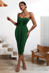 Strapless Sleeveless Tassels Midi Bandage Dress